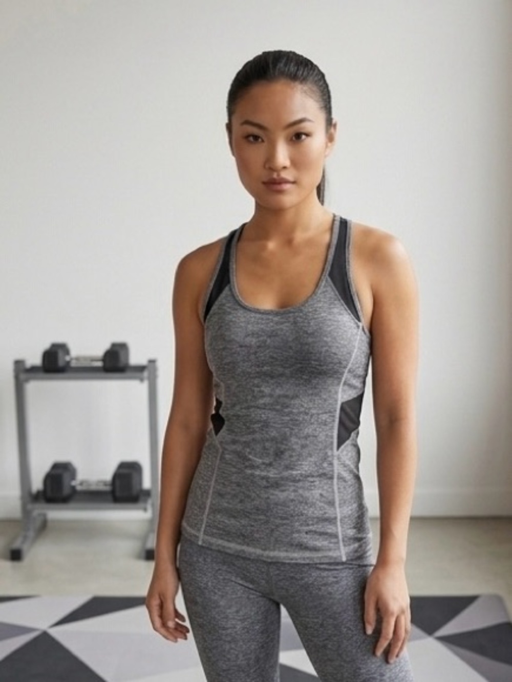 Lulu Heather Gray Athletic Tank with Black Panels